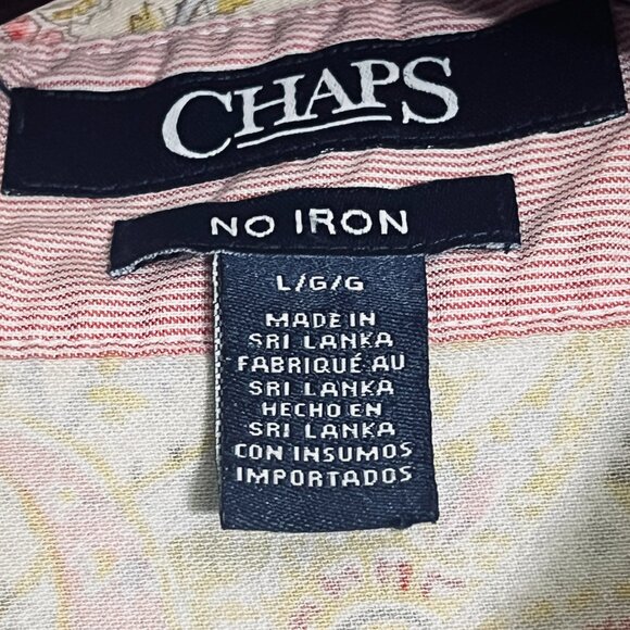 Chaps Tan Paisley Button Down Blouse Large - Picture 3 of 6